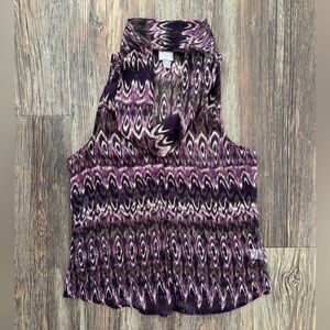 Converse One Star Womens Tank Top Sm Purple Ikat Cowl Neckline Sleeveless Sheer